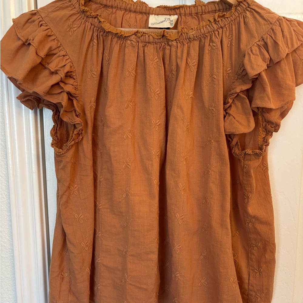 Universal Thread Ruffled Sleeve Blouse in Rust